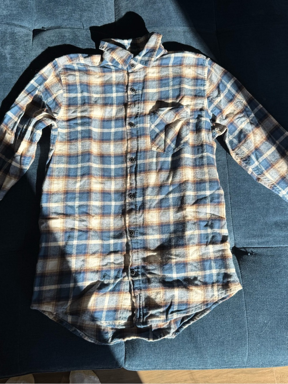 GAP Blue, Tan and Cream Plaid Button-Down Shirt